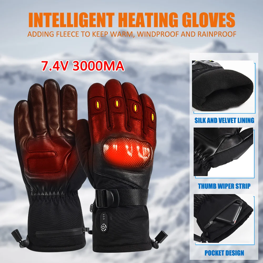 Ski Heating Gloves Wear-resistant and Anti Slip Bike Double-layer Rainproof and Windproof Motorcycle Gloves