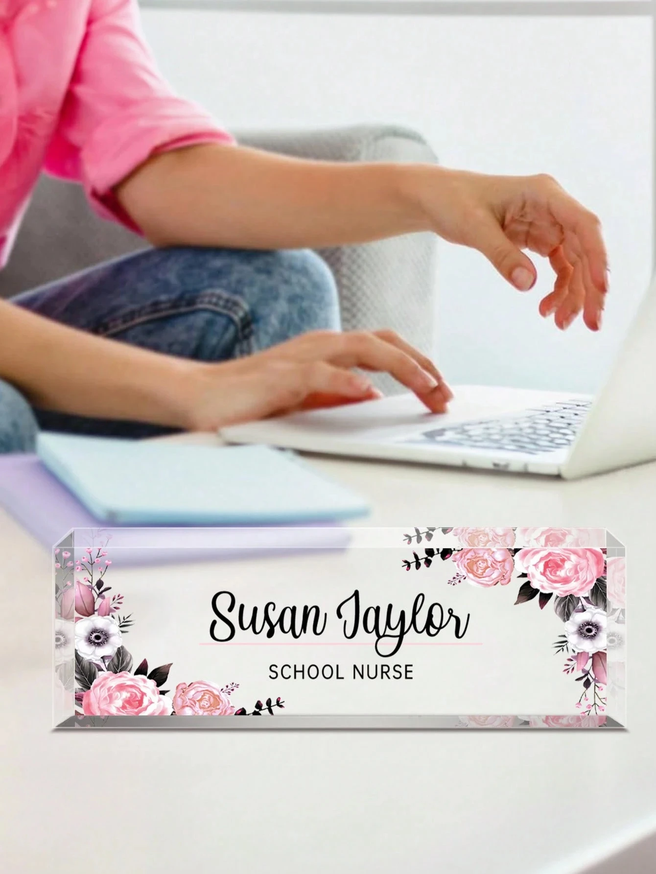 20*6 سنتيمتر شخصية الأزهار مكتب لوحة اسم ، 16 أنماط ، واضح الاكريليك مخصص مكتب ديكور هدية للنساء وزملاء الخريجين #6