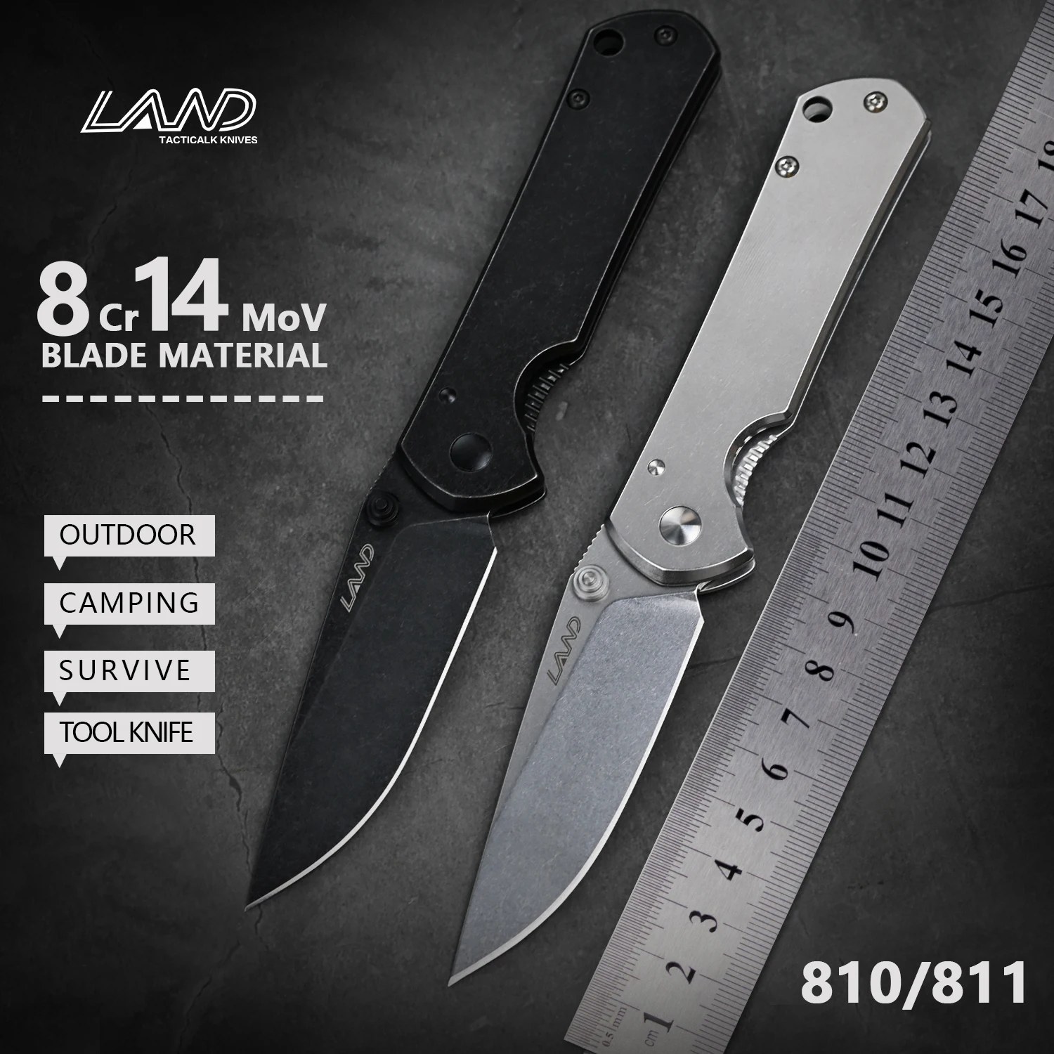 LAND 810/811 Pocket Folding Knife 8cr13mov Stonewash Blade Outdoor Tools Camping Hunting Wilderness Survival Rescue Edc Knives