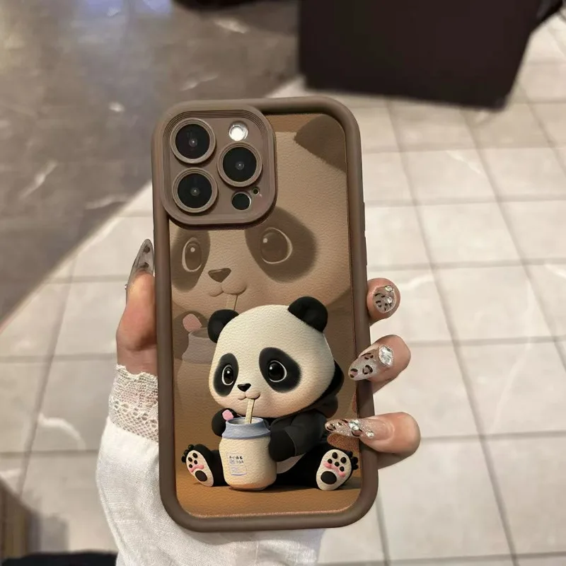 Bubble Tea Panda Phone Case for IPhone 16 14 Pro Max Cases IPhone 12 13 11 14 15 Pro XSMax 7 8 Plus XR Soft Silicone Back Cover