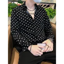 Spring Autumn Fashion Turn-down Collar Long Sleeve Polka Dot Blouse Men's Clothing Casual Korean Button Trend Simplicity Shirts