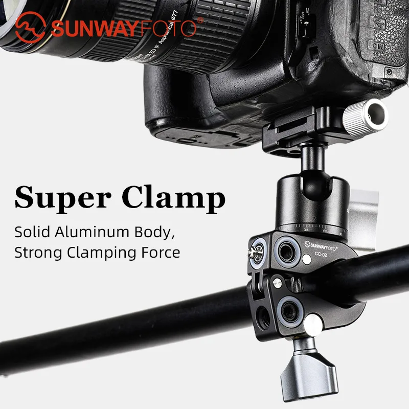 

SUNWAYFOTO CC-02 Super Clamp with 1/4" and 3/8" Thread Holes,Locating Pin for ARRI Standard for DSLR Camera,Gopro,Microphone