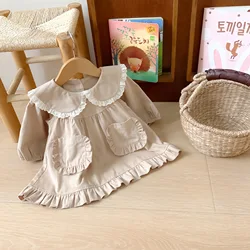 2024 Autumn New Baby Girl Cute Sweet Lace Collar Dress Preppy Style Long Sleeve Casual Dress Infant Toddler Cotton Pocket Dress