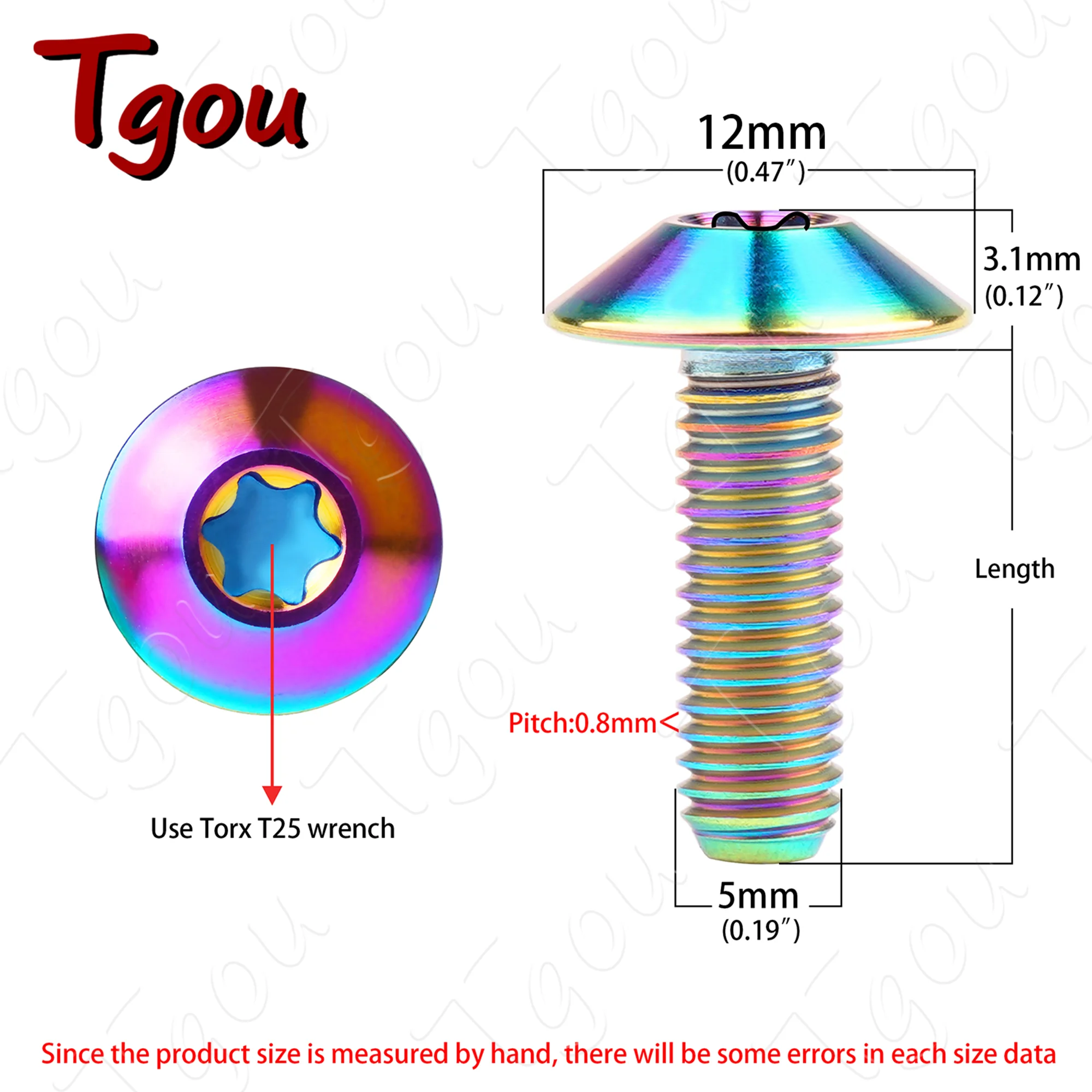 Tgou Titanium Bolt M5x12/15/20/25mm Torx T25 Head Screw for Motorcycle Bicycle 2pcs