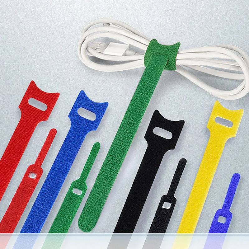 10Pcs Long T-Type Cable Ties Wire Reusable Cord Organizer Wire Fastener Straps Colored Nylon Hook Loop Computer Data Cable Tie