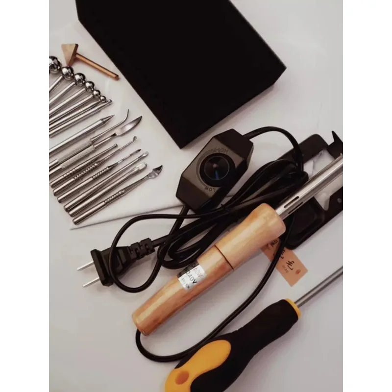 AC 220V DIY Fabric Flower Making Tools Set Artificial Flower Temperature Adjustable Soldering Iron with 18PCS Ironing Tips
