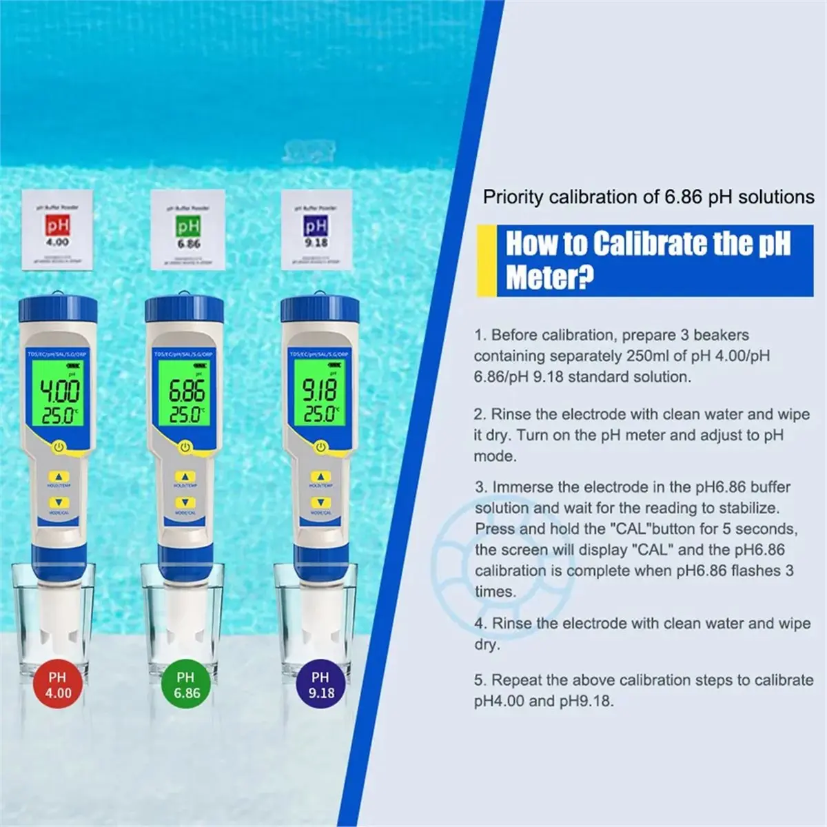(ABAB) 7 in 1 PH Meter High Accuracy Water Quality Tester TDS EC ORP Ppm Tester for Pool Saltwater Aquarium Hydroponics