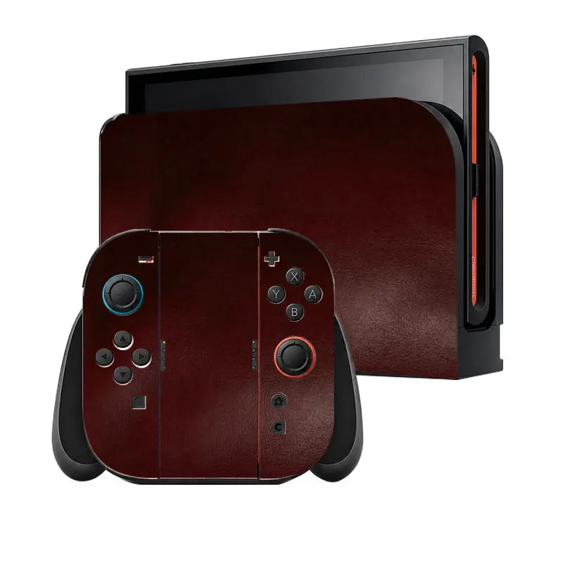 Burgundy Leather Texture Skin Sticker for Nintendo Switch/Switch 2/OLED/Lite Console Dark Red Full Set Cover`