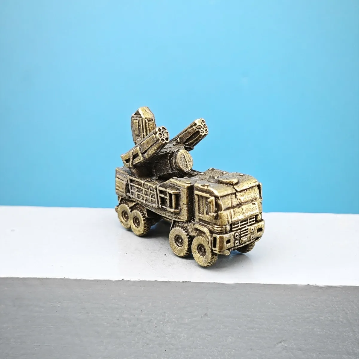 Vintage Brass Air Defense Missile Truck Miniature Model Military Vehicle Diorama Desktop Decor Collectible Craft