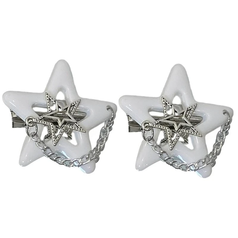 

652F 1pc/2pcs Star Hair Clip for Girls Hair Barrettes Lovely Accessories Nonslip Decorative Chain Hair Decors