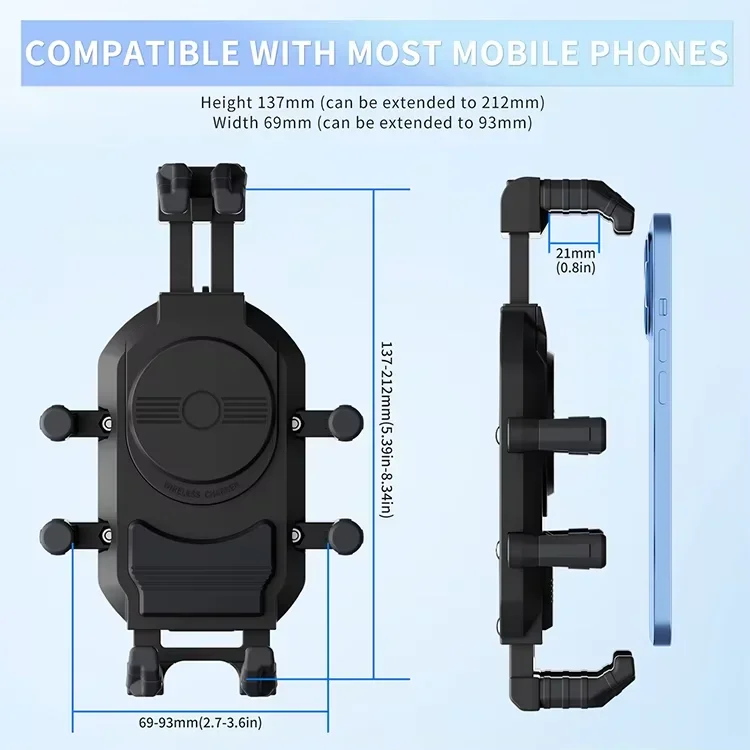 2025 Multifunctional Anti-theft Motorcycle Phone Holder With Wireless Fast Charging and USB Port