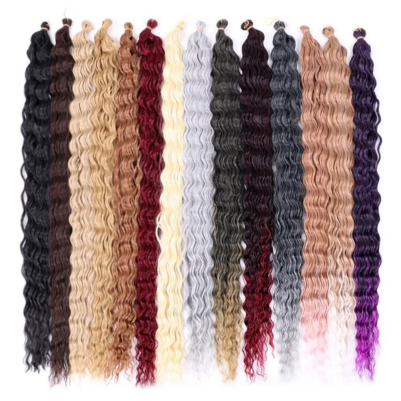 30 Polegada sintético longo encaracolado trança extensão do cabelo crochê para preto feminino longo onda profunda molhado e ondulado trança cabelo