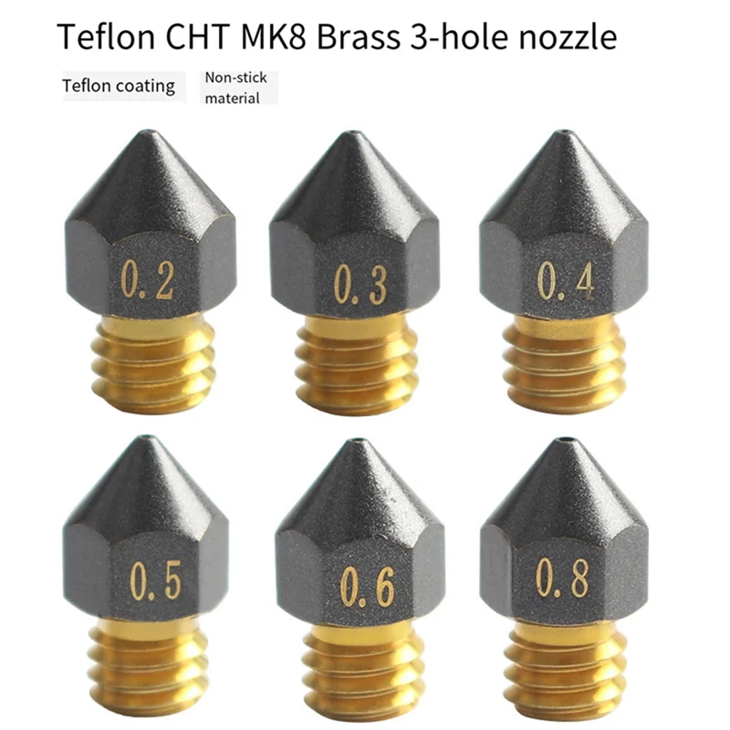 

Превосходные 6 шт. для принтера Ender-3/Ender-3 Pro MK8, латунное сопло с покрытием из ПТФЭ 0,2/0,3/0,4/0,5/0,6/0,8 мм, сопла для 3D-принтера Easy Insta