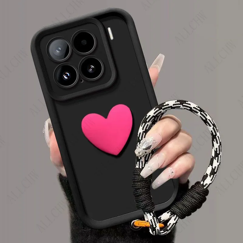 Чехол для Xiaomi 17T / Mi 17T Pro, чехол для телефона Xiaomi 15T Pro, чехол для Xiaomi 15T с 3D-сердечком и ремешком на руку, задняя крышка