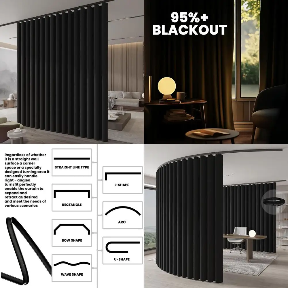 طقم ستائر للخصوصية مع مسار، 106 عريض × 106 طويل، أسود #1
