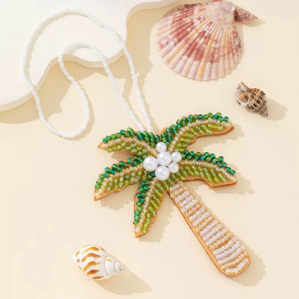 

3D Rhinestone Beaded Coconut Trees Marine Life Key Chain Hanging Rope Crystal Bag Charm Pendant DIY Jewelry Clothing Stickers