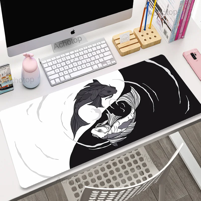 

YinYang Mousepad Large Gaming Mouse Mat XXL Koi Fish Desk Mat 100x55cm Keyboard Mats Black Art Beast Desk Pad For Gift Mouse Pad