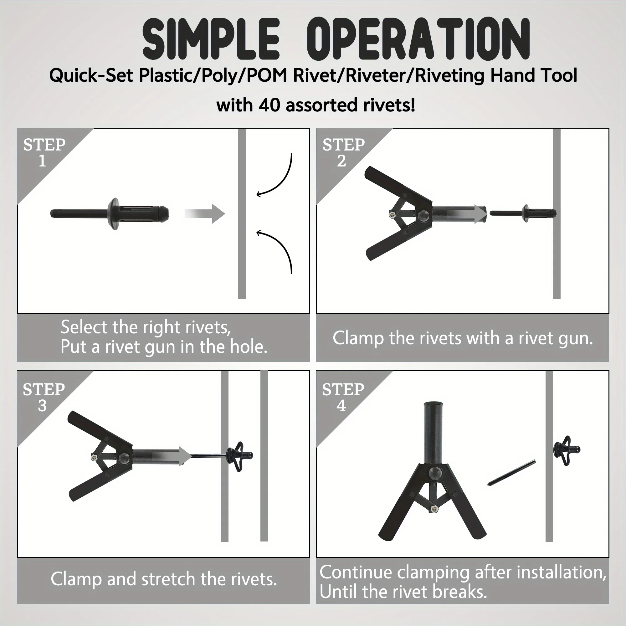 طقم إصلاح حواف السيارة النهائية - مجموعة مسدس برشام بلاستيكية احترافية مكونة من 41 قطعة بتصميم مريح