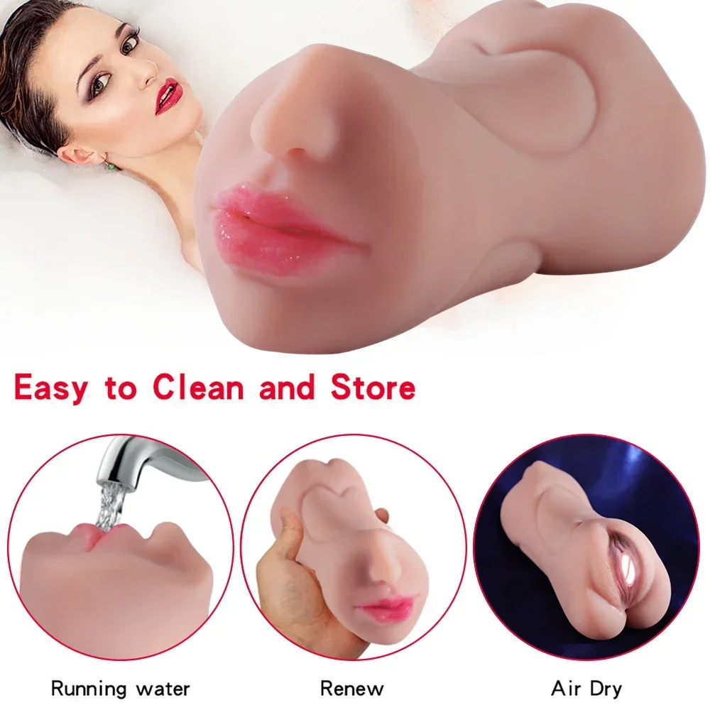 3 in 1 Artificial Vagina Male Masturbator Cup Realistic Vaginal Real Oral Vagina Anal Silicone Ass Sex Toys for Men Masturbation