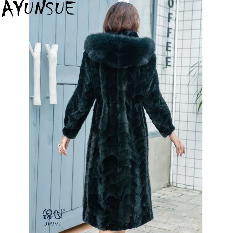 AYUNSUE manteaux de fourrure de vison pour femme hiver 2025 manteau de fourrure Long femme vêtements de mode élégants pour femme de haute qualité Ropa Mujer