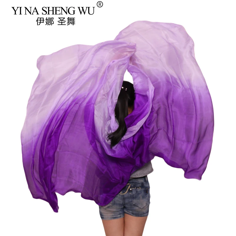 100% Real Silk Belly Dance Veil 250/270*114cm 5mm Purple+Light purple Hand Dye Dance Accessories Silk Veil Can Be Customized