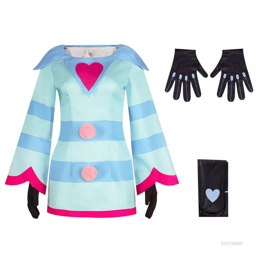 

Anime Horror Inn Role Play Costume Blue Love Striped Dress Stockings Gloves Full Set Halloween Party Clown Carnival Uniform 2025
