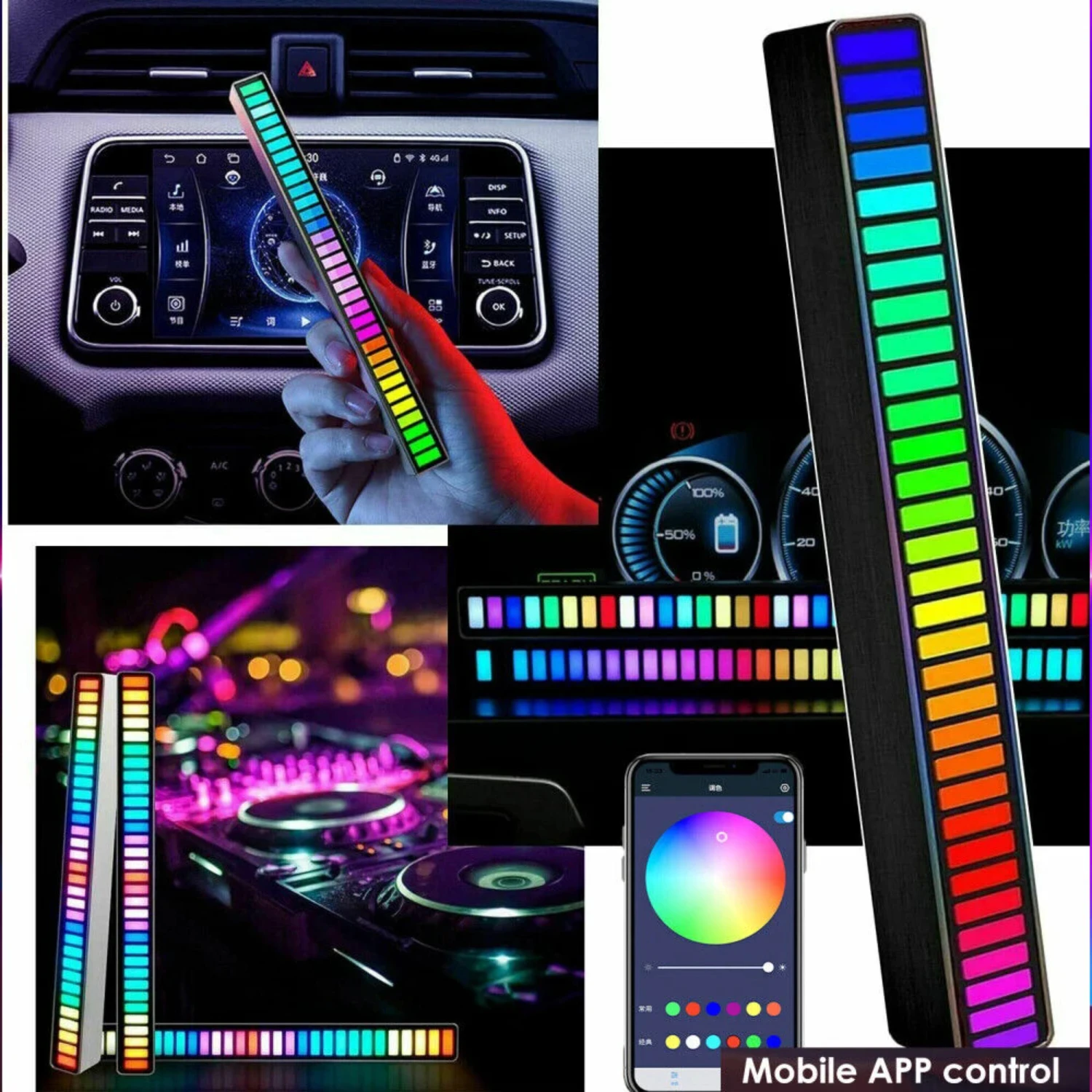 RGB LED Strip Light Sound Control Light Wireless With APP Control Voice-Activated Pickup Music Rhythm Lights  Car Gaming