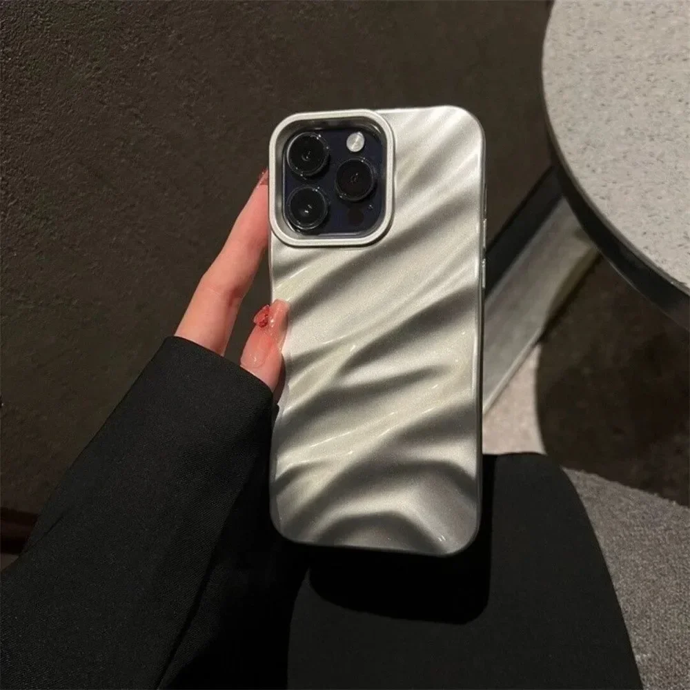 Trendy Plating 3D Wave Pattern Glossy Soft Case For iPhone 15 14 13 12 11 Pro Max XS XR 7 8 Plus SE Fashion Bright Bumper Cover