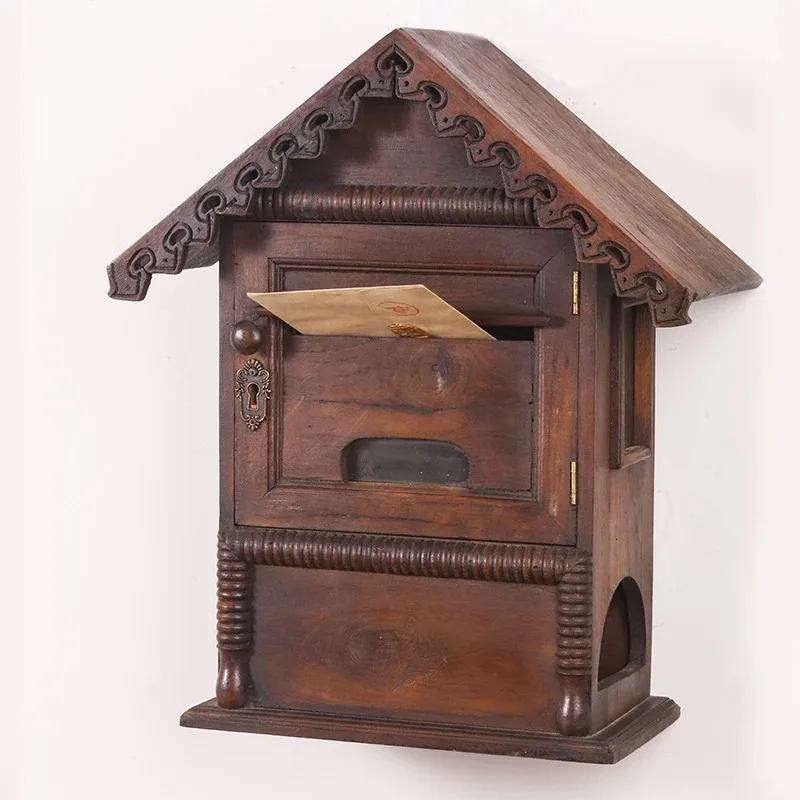 Suggestion Box Solid Wood Mailbox with Lock Rainproof Outdoor Wall Hanging Letter Box Retro Wall Hangings