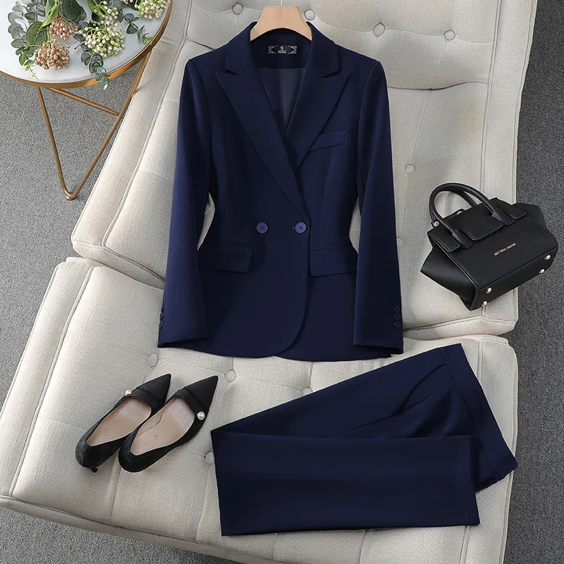 ZJYT Elegant Chic Women\'s Blazer Suit Trousers 2 Piece Matching Set Autumn Fashion Long Sleeve Coat Pant Sets Office Lady Outfit