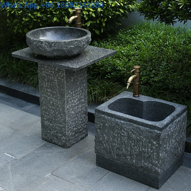 

Outdoor Wash Basin Courtyard Water Pool Countertop Basin Stone Wash Basin Marble Mop Sink 2025 New Stone Carving Sink