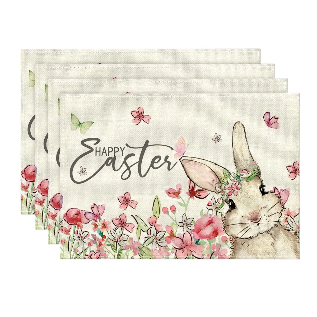 

Floral Bunny Rabbit Easter Placemats Set of 4, 12x18 Inch Seasonal Spring Table Mats for Party Kitchen Dining Decoration