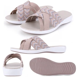 Women Thick Cushion Slippers Wide Width Cross Strap Casual Beach Sandals Open Toe Soft Sandals Lightweight for Summer