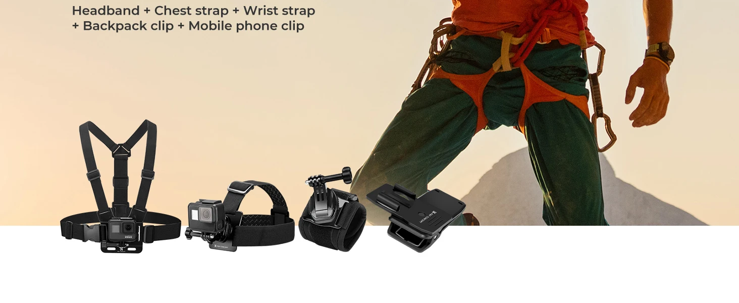K&F CONCEPT 5 in 1 Brustgurt Rucksackclip Kopf und Handgelenkband für GoPro Hero DJI Osmo Action 5 und Pocket Insta360 Zubehörse – Detail 2