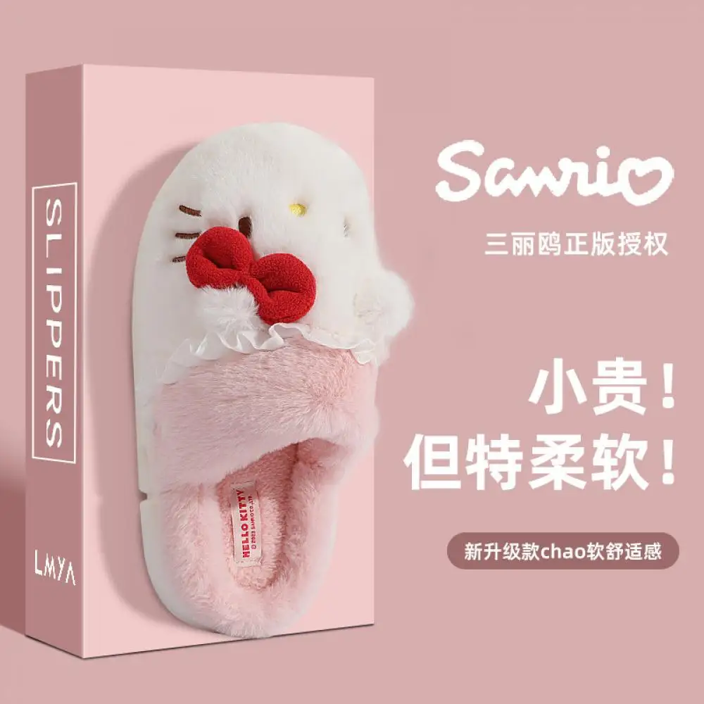 Sanrio Hello Kitty Kawaii Girls Plush Slippers New Style Home Cotton Shoes Child Leisure Indoor Shoes Ins Cartoon Hole Sandals