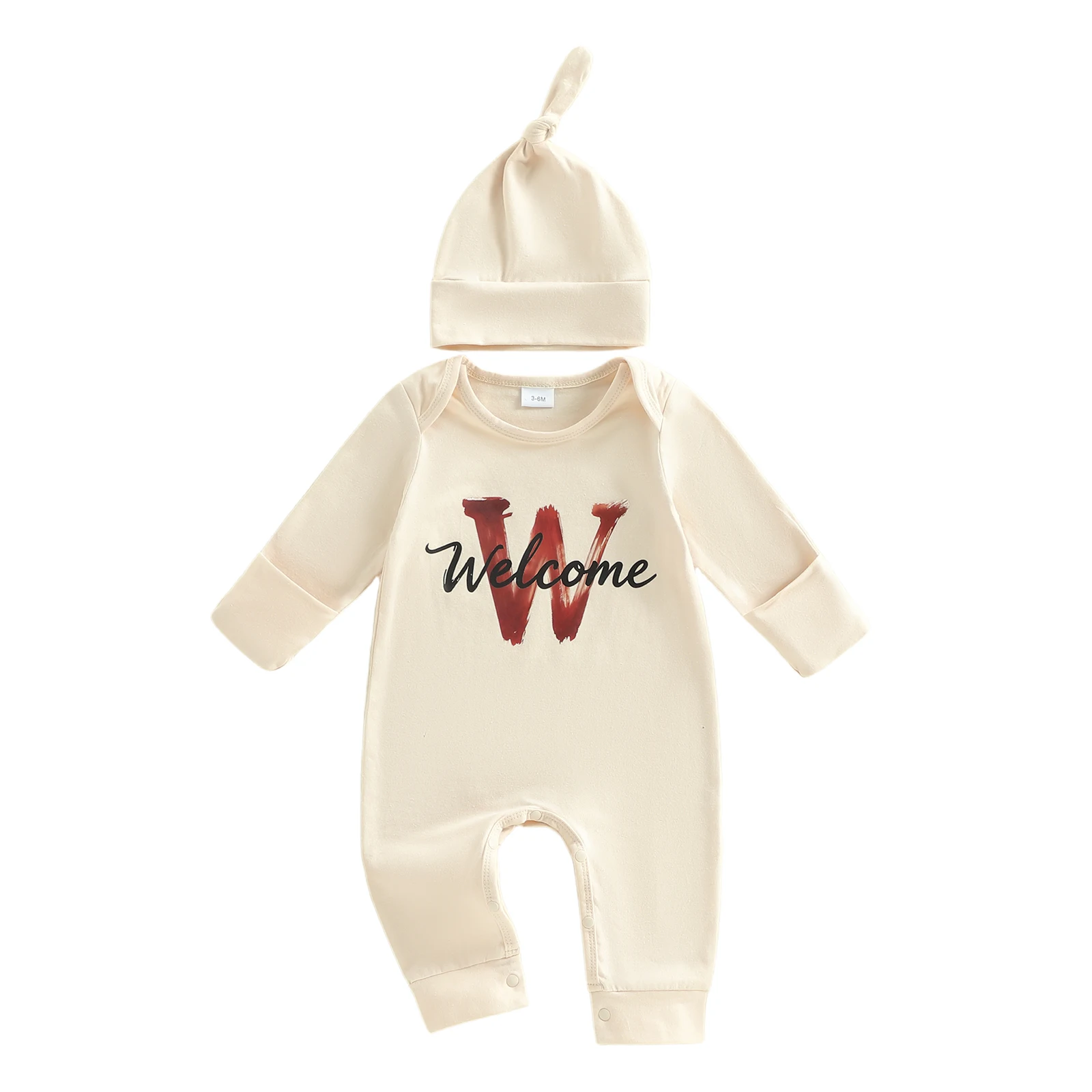 

Детские наряды в стиле вестерн, комбинезон с круглым вырезом и длинными рукавами с буквенным принтом и шапочкой, комплект из 2 предметов