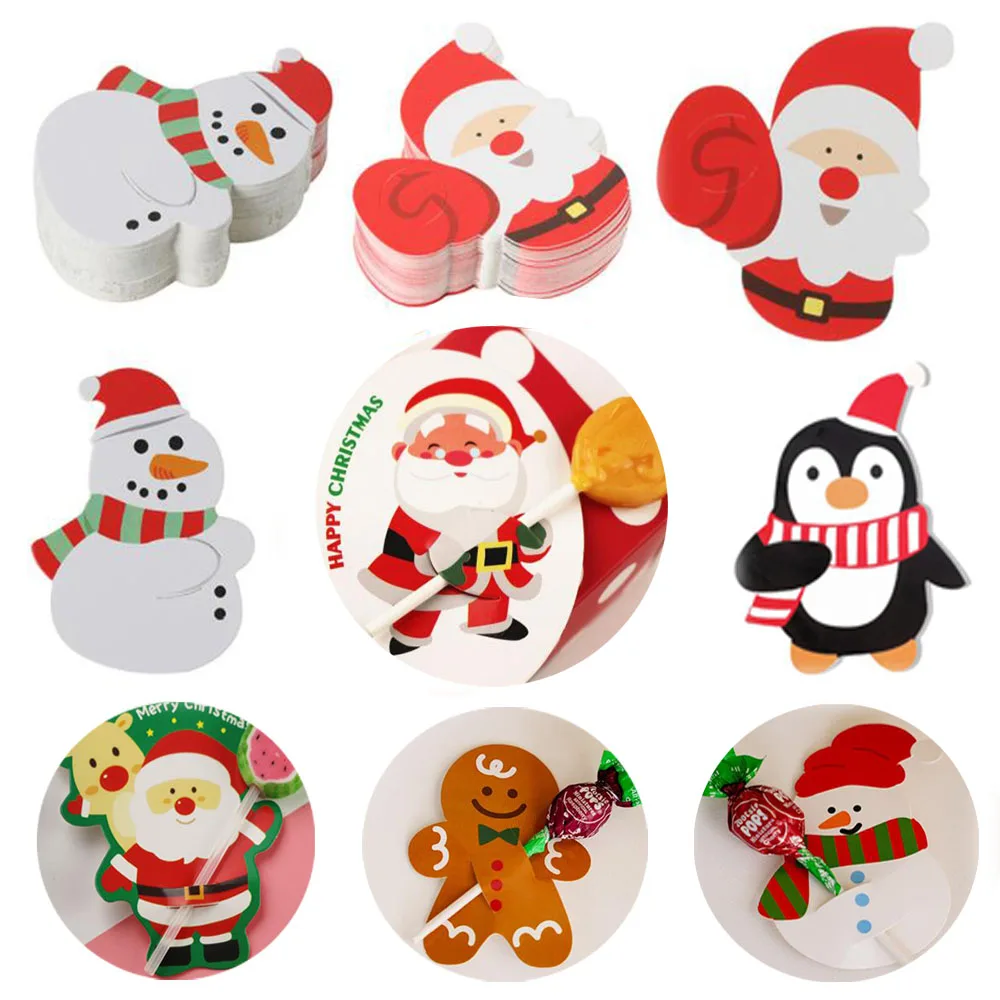 Navidad 25pcs Paper Card Lollipop Holders Modern Styles Birthday Loaf Candy Wraping Party Snowman Christmas Orment New Year Tool