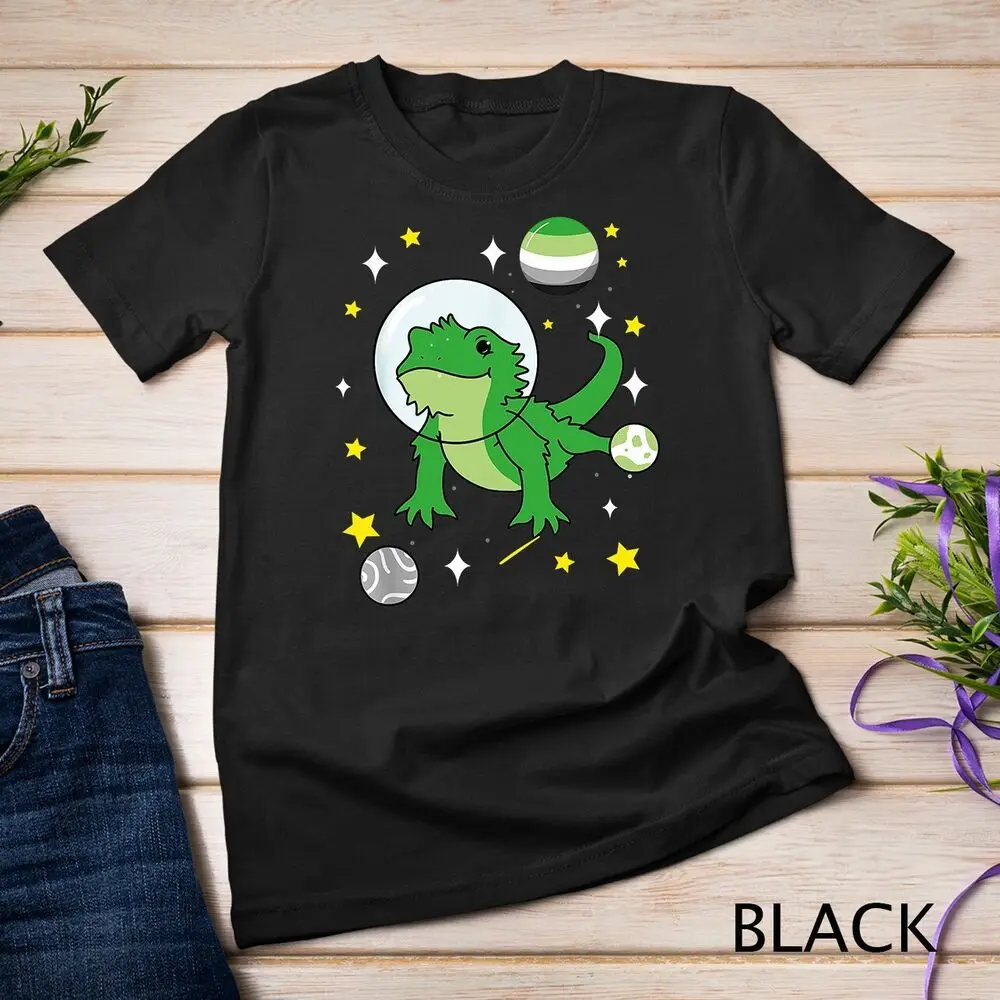 Aromantic Bearded Dragon In Space Aromantic Pride T-Shirt Unisex T-shirt  High Quality 100%Cotton Short Sleeve