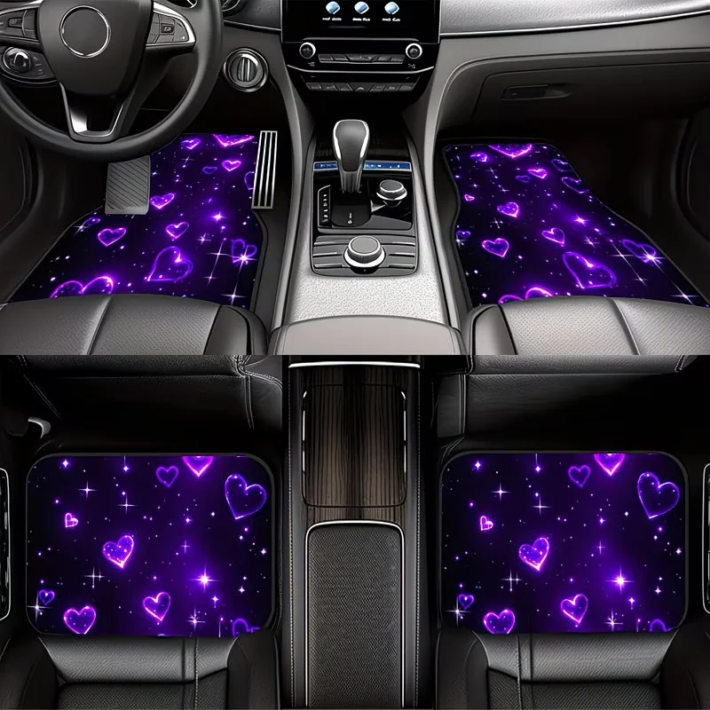 4Pcs Purple Starry Sky Heart Pattern Car Floor Mats, Universal Car Interior Mats, Durable Polyester Fiber, Mother's Day Gift, Suitable for All Types of Cars and Suvs, Interior Decorative Mats, Wear-Resistant and Non-Slip, Special Car Floor Mats, Perfect Gift for Loved Ones and Friends, Fun Design Floor Mats, High-Quality Materials, Holiday Shoppers, Truck Owners