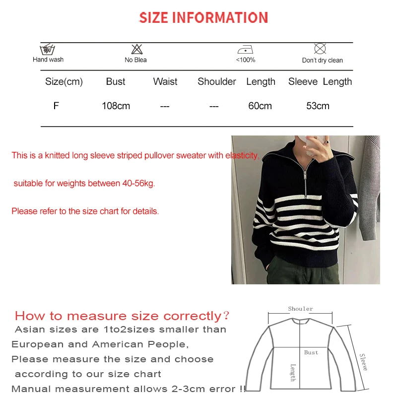 HELIAR Women Striped Loose Knit Sweater Casual Long Sleeve Zipper Polo Collar Sweaters Thickened Warm Pullovers Autumn Winter