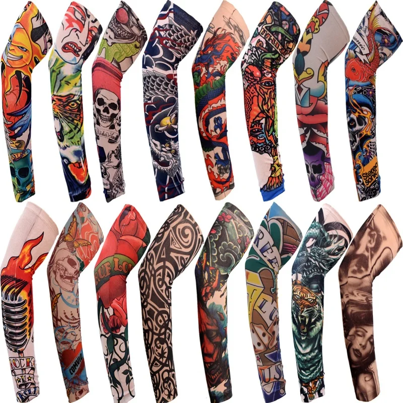 

4 pieces New Flower Arm Tattoo Sleeves Seamless Outdoor Riding Sunscreen Arm Sleeves Sun Uv Protection Arm Warmers For Men Women