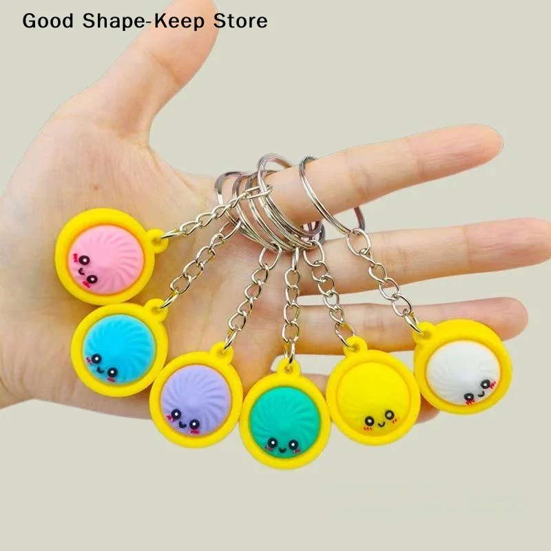 dailyCute Kawaii Steamed Bun Keychain Soft Flexible PVC Smiling Face Pendant for Backpack Handbag Valentine Small Gift