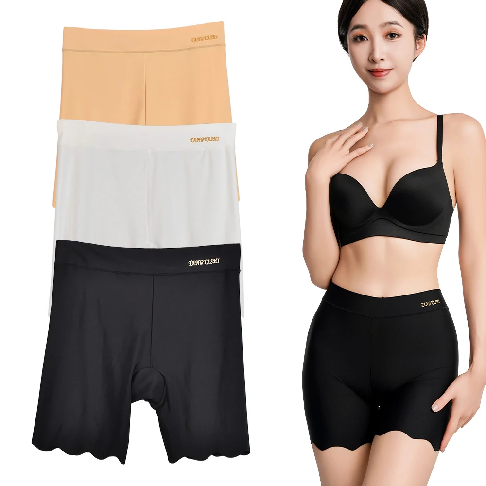 1pcs Safety Short Pants Seamless Summer Women Boxers For Female Anti Rub Safety Shorts Black Skin White Ice Silk 4XL Plus Size