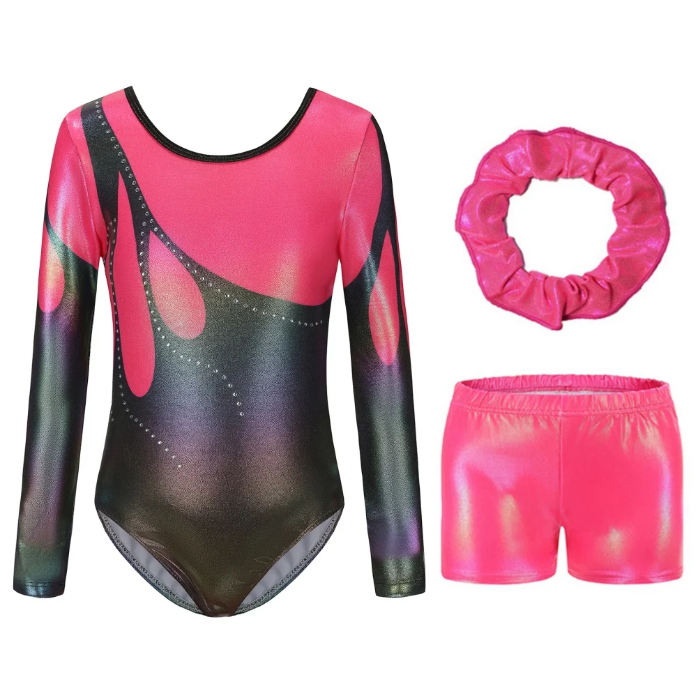 Girls' Gymnastics Clothing For 5-12Y Dance Leotards Long Sleeved Ballet Sparkly Tumbling Dance Wear Sets