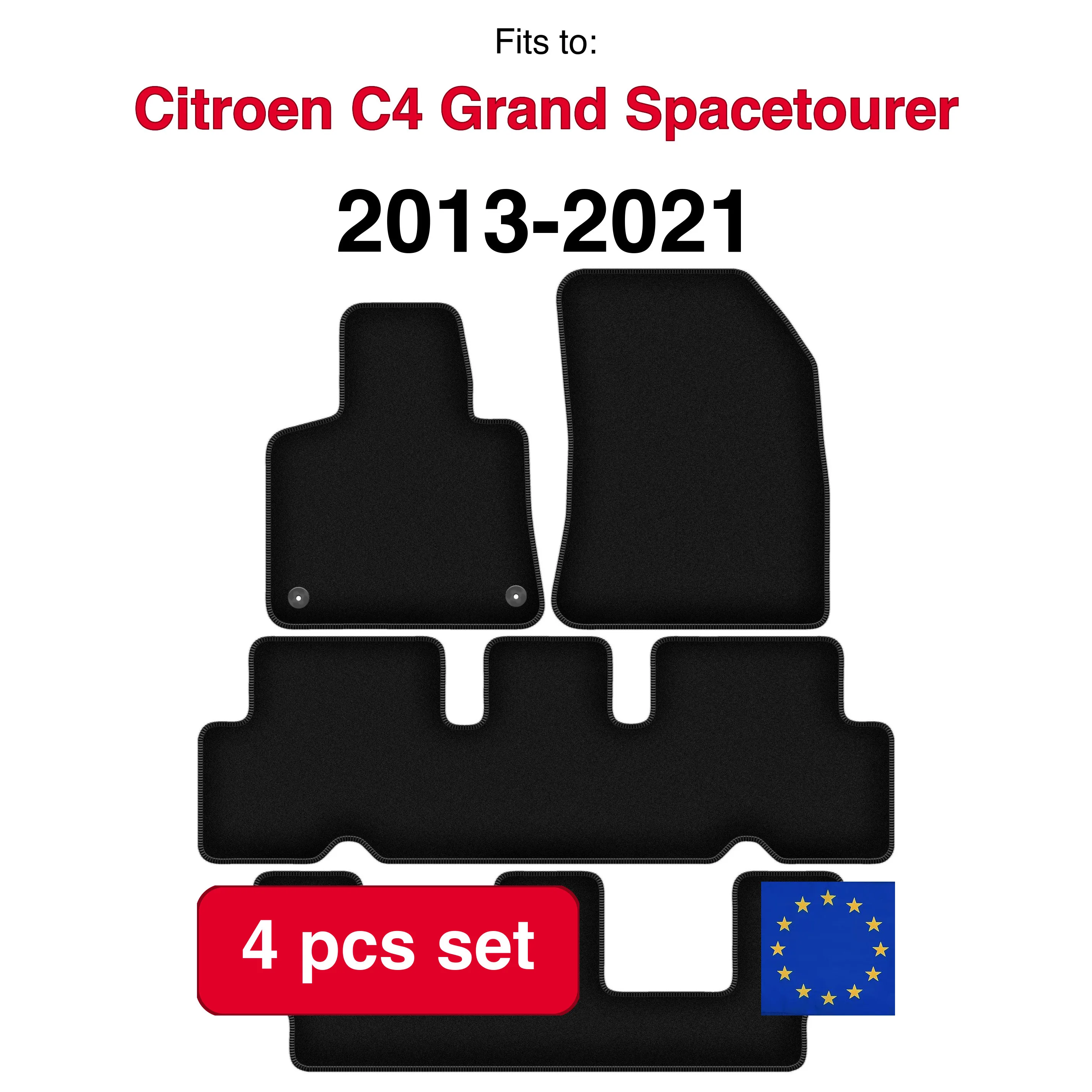 Image of Veloursteppich-Set für Citroen C4 Grand Spacetourer 7-Sitzer (2013-2021) - Schwarz (4 Stück) passgenaues Auto-Fußmatten-Set