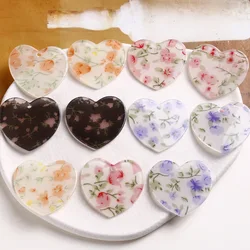 Summer style 50pcs/lot color pattern print cartoon heart shape acrylic beads diy jewelry hair/garment accessory