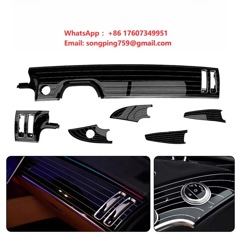 Luxury Car Interior Door Armrest Piano Panel Black PC+ABS Dash Trim Kit for Mercedes-Benz S-Class W223
