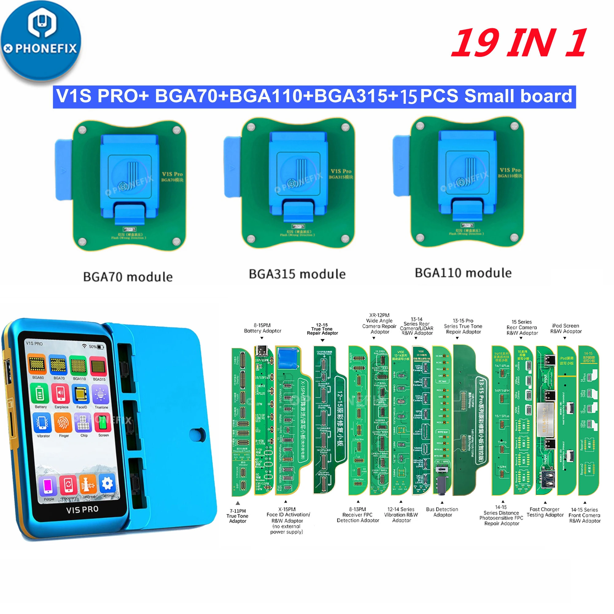 JC V1S PRO Programmatore BGA315 BGA110 BGA70 Presa per iPhone iPad Face ID Tono vero Riparazione Batteria/Camera Messaggio pop-up Rimuovi