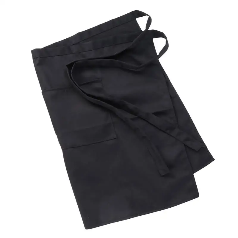 Black Kitchen Apron Universal Unisex Women Men Kitchen Cooking Waist Apron Short Apron Waiter Apron With Double Pockets