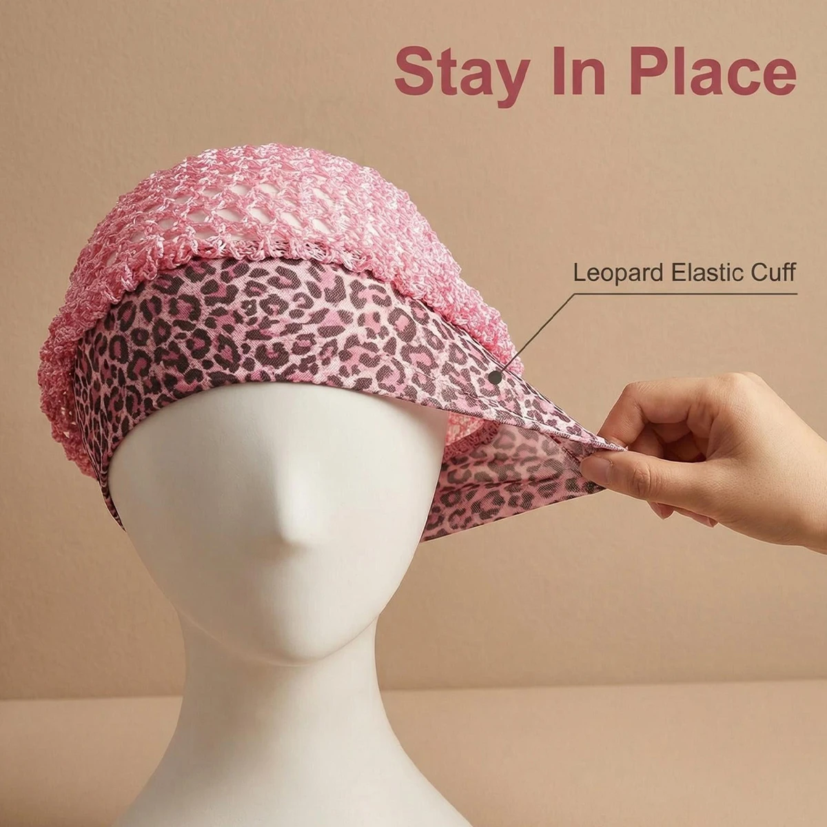Unisex Breathable Mesh Sleep Cap Comfortable Knitted Head Cover with Wig Hook for Long Straight Or Curly Wigs